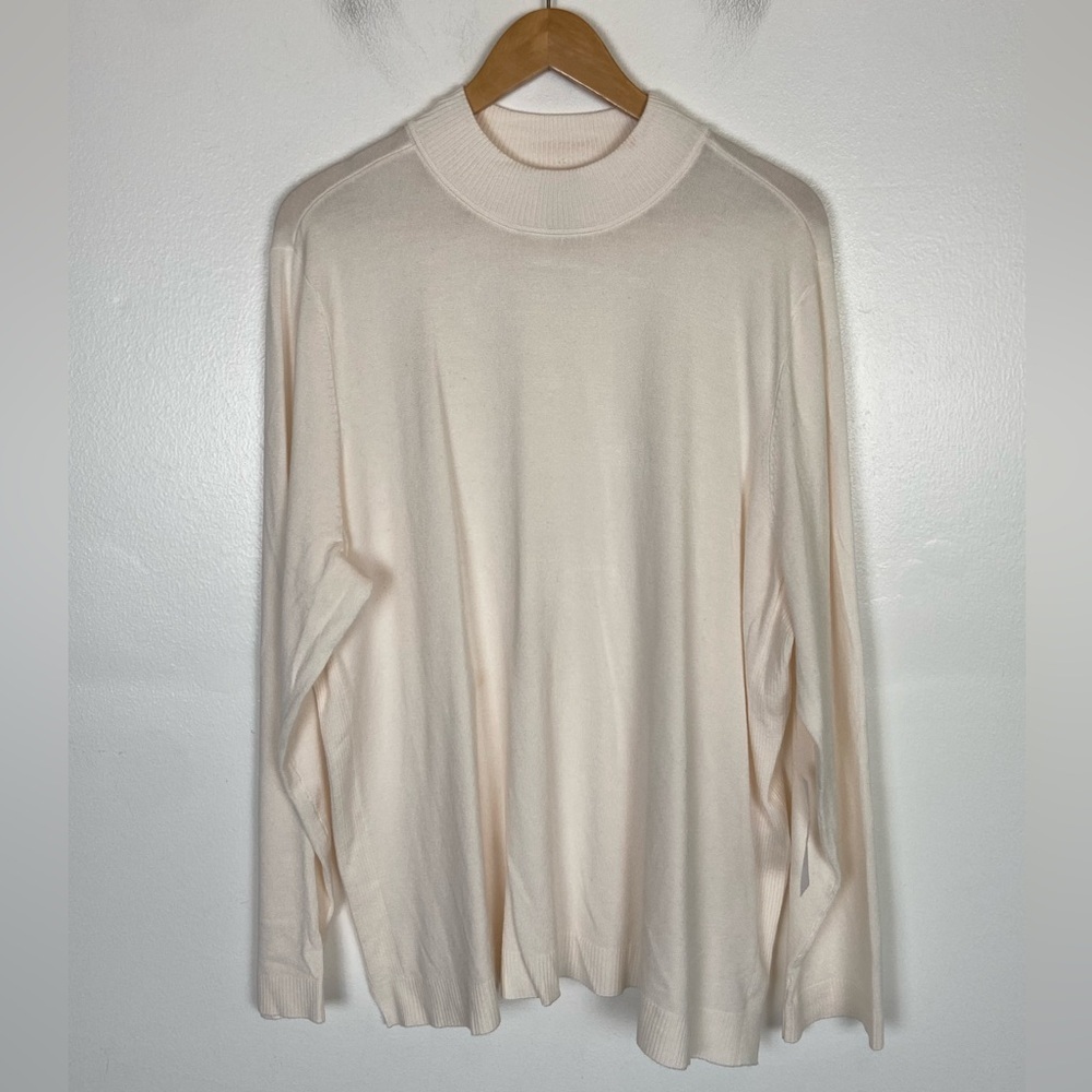 Chico's‎ Apparel Mock Neck Rib Pullover Sweater Size 4 US XXL Cream Minimalist